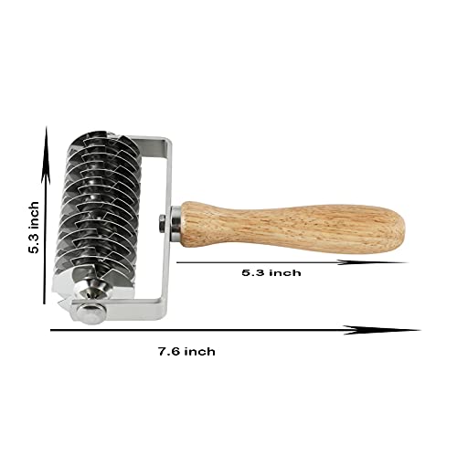 INCHOO Homemade Stainless Steel Dough Lattice Roller Cutter Bread Pastry Baking Tool Dough Docker Needle Roller Wheel - color: Yellow-2