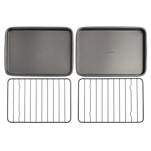 GoodCook Set of 2 Nonstick Steel 9" x 6" Toaster Oven Mini Baking Sheets with Racks, Gray - size: 9" x 6" (2- Piece Set) w/ Rack
