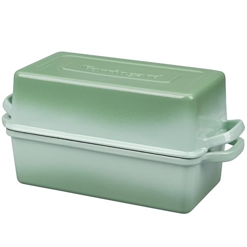 VORRINGARD Enameled Cast Iron Loaf Pan with Lid, Double Bread pan, Bread Dutch Oven for Sourdough Bread Baking, Cake, Meatloaf, 10X5.5 inch, 4 Quart, Green - color: Green