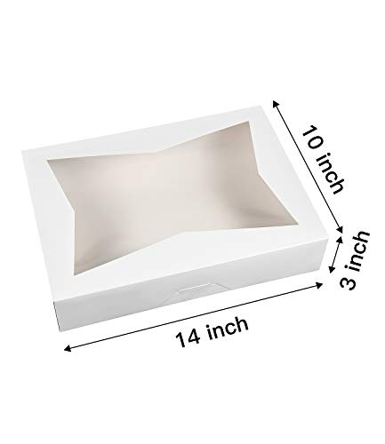 ONE MORE 14 x10 x 3inch White Lock Corner Window Bakery Cookie Boxes, Large Paperboard Container with PVC Windows for Pie, Pack of 12