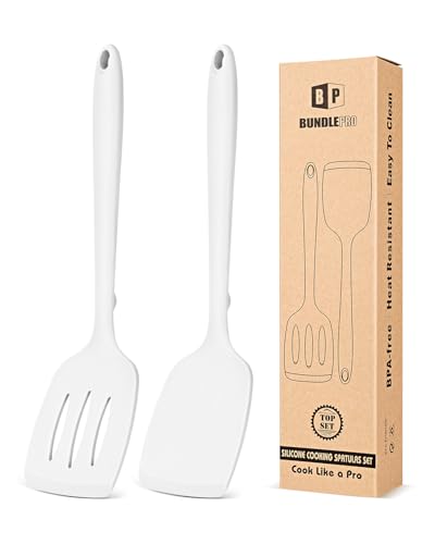 BUNDLEPRO Silicone Spatula, Solid & Slotted Turner, One-Piece, 2 Pack,White - color: White