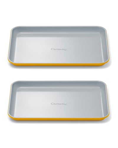 Caraway Non-Stick Ceramic Small Baking Sheet Duo - color: Marigold, size: 2x Small 9" x 13"