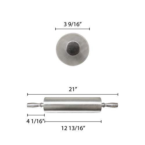 Thunder Group ALRNP013 Rolling Pin 13" 3-1/2" Dia. Barrel - color: Aluminum, size: 13 Inch