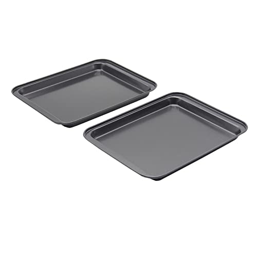 Small Baking Sheet Nonstick 9.45 X 7.09 Inch (Inner 7.5x6), 8 Inch Mini Cookie Tray Toaster Conventional Oven Pan No Warp No Rust Magnetic Bakeware for 1 to 2 person 2 Pack - size: 9.5x7 inch Black