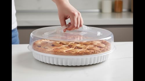 (2) Pie Carrier with Clear Dome Lid and Handle Pie Storage Container for Transporting, Serving, and Protecting Pies, Cakes, Tarts, and Desserts – Durable Reusable Plastic Dessert Keeper