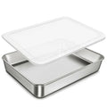 304 Stainless Steel Baking Pan with Lid, 12⅓ x 9¾ x 2 Inch Rectangle Sheet Cake Pans with Covers, Commercial Grade Bakeware for Cakes Brownies Casseroles, Non-toxic & Heavy Duty & Dishwasher Safe - size: 12.4" x 9.6"（1Pan+1Lid）