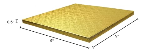 O'CREME Gold Square Cake Pastry Drum Board 1/2 Inch Thick, 9" x 9" - Pack of 5 - color: Gold, size: 9" x 9"