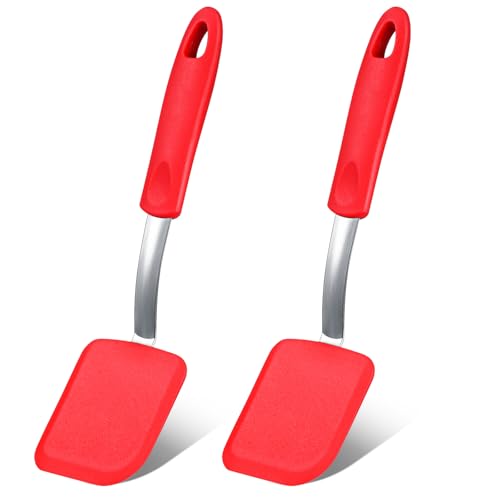 2Pcs Mini Silicone Cookie Brownie Spatula, Solid Flat, Red - color: Red, style: Solid Flat