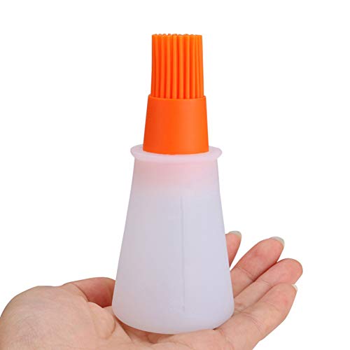 AKOAK 1 Pack Environmentally Friendly Silicone Flat-Bottomed Barbecue Oil Bottle Brush, Pastry Brush, Kitchen Baking and Barbecue Cooking Tools (Orange) - color: Orange