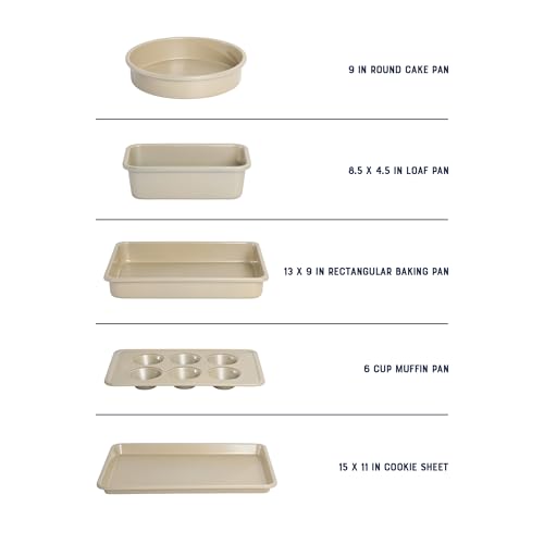 Oster Verlice 5 Piece Carbon Steel Baking Pans Bakeware Set W/Premium PFA Free Nonstick - Champagne Gold - color: Champagne Gold, size: 5-Piece Bakeware Set
