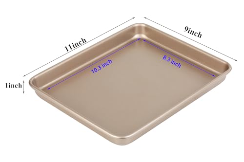 11 Inch Baking Sheets Pan Nonstick Set of 2, Walooza Cookie Sheet Replacement Toaster Oven Tray，Deep Size 1 inch Bakeware, Non Toxic & Heavy Duty & Easy Clean - color: Champagne Gold, size: 11 X 9 X 1 inch