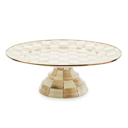 MACKENZIE-CHILDS Pedestal Platter, Mini, Brown-and-White Mocha Check - color: Mocha Check, size: Mini