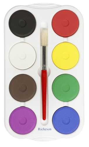 Jack Richeson Tempera Paint Cake Set with Tray, Assorted Colors, 8 Cakes and 1 Brush