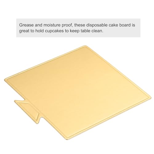 uxcell 100pcs Mini Cake Boards, Mousse Cake Cardboards Square Cake Bases Plates Cupcake Dessert Displays Base Tray for Cakes, Pastries, Dessert Base - Grease Proof (Gold) - color: Gold, size: 3.6 x 3.3 inch