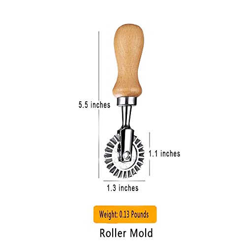 Ravioli Cutter Stamps with Roller Wheel Round Mold with Wooden Handle and Fluted Edge Pasta Press Pasta Cutter for Home and Kitchen Use- 1.3" Diameter - color: Ravioli Cutter