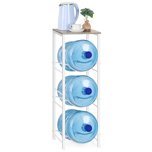 5 Gallon Water Bottle Holder Storage Rack, Water Cooler Jug Holder with Storage Shelves, 3-Tier Water Dispenser Stand for Kitchen Living Room Office, Rustic Grey - style: Square Tube Grey