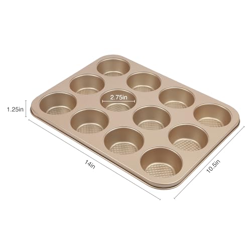 David Burke 12-Cup Muffin Pan, Carbon Steel, PFTE & PFOA Free, Oven Safe, Diamond Textured Surface – Bronze - color: Bronze, size: 12-Cup Muffin Pan