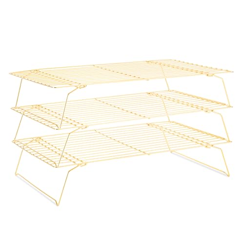Briout Cooling Rack for Cooking Baking 3 Tiers, 16" x 10" Wire Rack, Gold - color: Gold, size: 16"x10"-3Tier