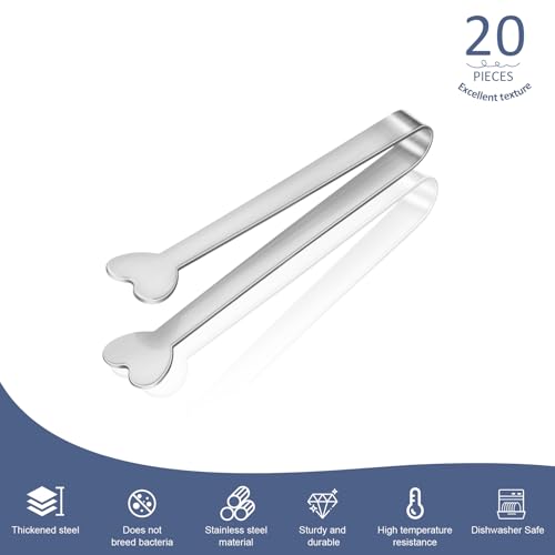 20-Packs Mini Serving Tongs, Stainless Steel Small Appetizers Tongs, Metal Kitchen Tongs, Ice Sugar Tongs for Serving Food (5inch，Silver) - color: Silver