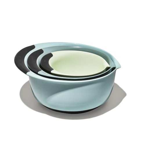 OXO Good Grips 3-Piece Plastic Mixing Bowl Set- Blue, Gray, Jade - color: Blue/Jade/Gray, size: Small, Medium, Large