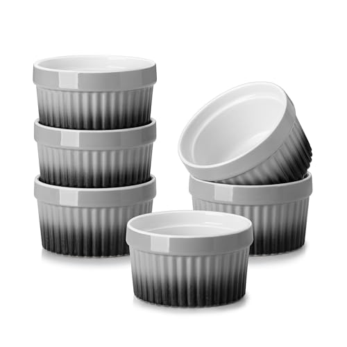 MALACASA 4 oz Ceramic Ramekins, Oven Safe Souffle Dishes, Set of 6, Grey - color: Grey, size: 4 Oz