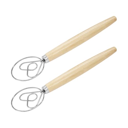 2Pcs 13 Inch Danish Dough Whisk with Wooden Handle(Heart Loop) - size: Heart Loop