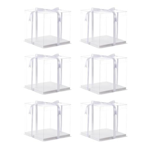 XININSUN 6Pcs clear cake boxes with Ribbon, 6inch cake boxes for Christmas Bakery Treat,Holiday Pastries,Gift Giving-White - color: white-7x7x8inch-6Pcs