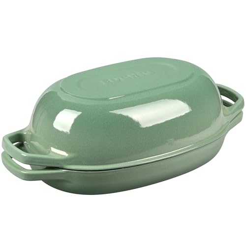 EDGING CASTING Enameled Cast Iron Oval Dutch Oven Pot with Lid, Dutch Oven for Sourdough Bread Baking, Bread Oven, Bread Dutch Oven, Oval Bread Pan, 5qt, Sage Green - color: Sage Green, size: 5 Quart