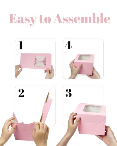 Bakepacker 8"x8"x5" Matte Pink Cake Boxes with Window 18 Sets - color: Pink, size: 18Sets,8"x8"x5"