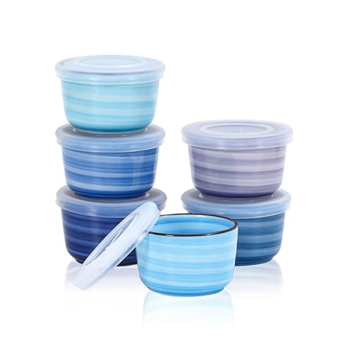Selamica 4 oz Ramekins with Lids Oven Safe, Set of 6, Gradient Blue - color: Gradient Blue, size: 4 Oz