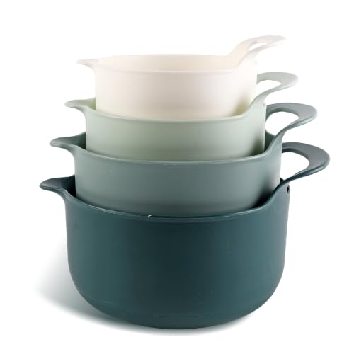 COOK WITH COLOR Nesting Plastic Mixing Bowl Set with Pour Spouts and Handles, Green, 4 Piece Non-Slip - color: Green, size: 4 Piece Non-Slip