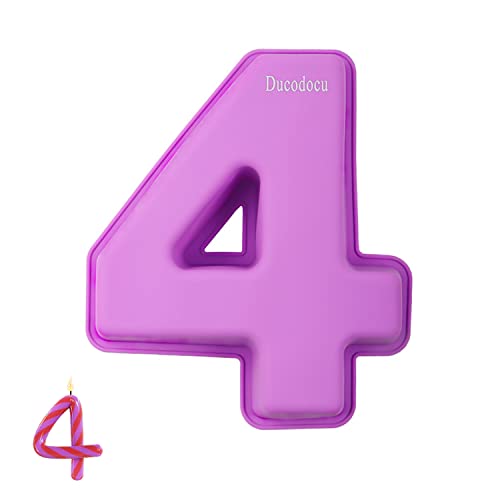 Ducodocu Large Silicone Number Cake Mould 3D Novelty Cake Pan DIY Baking Mold for Birthday Anniversary Number of 4 - size: 4