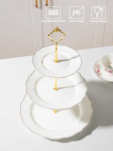 Sweejar 3 Tier Ceramic Cake Stand Wedding, Dessert Cupcake Stand for Tea Party Serving Platter(White) - color: Pure White
