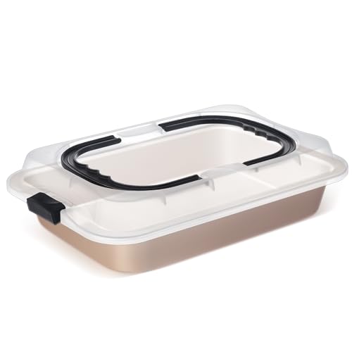 Qinyoung 1 Pcs Gold Cake Pan with Lid and Handle, 9 X 13 Inch - color: Gold