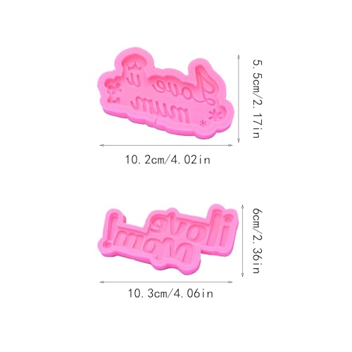 2 Pcs Mothers Day Fondant Mold, Pink I Love Mom Silicone Resin Mole，Silicone Molds Baking Tool for Candy Cake Polymer Clay Making,Mothers Day Birthday Gift Making Party Supplies