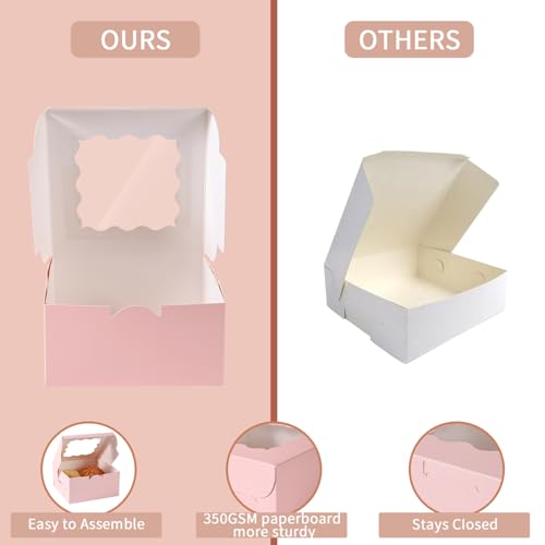 36 pcs 6x6x3 Inches Small Cake Box with Window, Bakery Pastry Cookie Boxes, Mini Pie for Pastry,Dessert,Strawberries,Chocolates, Cupcakes with paper stickers (Pink) - color: pink/36pcs
