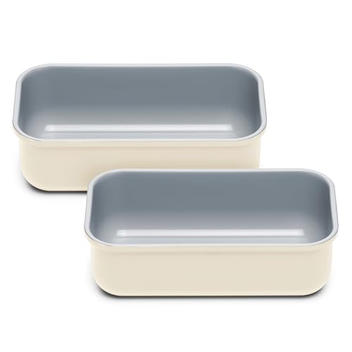 Caraway Non-Stick Ceramic-Coated 1 lb Loaf Pan Duo - color: Cream, size: 2x Loaf Pan (1lb)