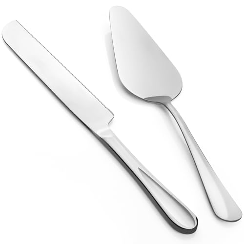 2-Piece Premium Cake Cutting Set, Exquisite Knife and Server with Serrated Design, Includes Cake Knife and Pie Spatula for Pastry, Pizza and Desserts (Silver) - color: Silver