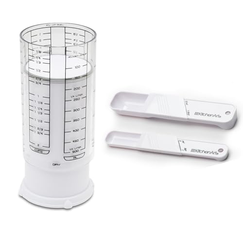 KitchenArt Adjustable Measuring Tool Set, TSP, TBL & 2 Cup Measuring Cup
