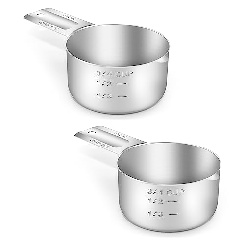 2PCS 3/4CUP(180ml, 6oz) Measuring Cup, 18/8 Stainless Steel Measure Scoop - size: 3/4cup|180ml|6oz