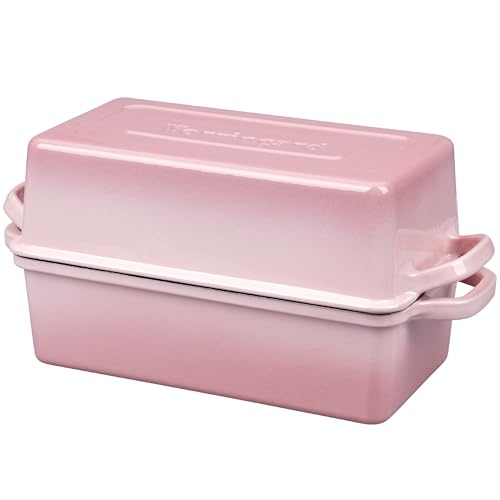 VORRINGARD Enameled Cast Iron Loaf Pan with Lid, Double Bread pan, Bread Dutch Oven for Sourdough Bread Baking, Cake, Meatloaf, 10X5.5 inch, 4 Quart, Pink - color: Pink