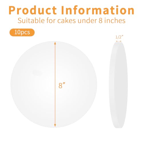 10Pcs Cake Drums 8 Inch, Cake Boards 8In,White Cake Drums Round 8 Inches Cake Boards with 1/2-Inch Thick Smooth Edges for Multi Tiered Birthday Wedding Party Cakes Drum Board (8inch/10pcs) - color: White, size: 8inch/10pcs