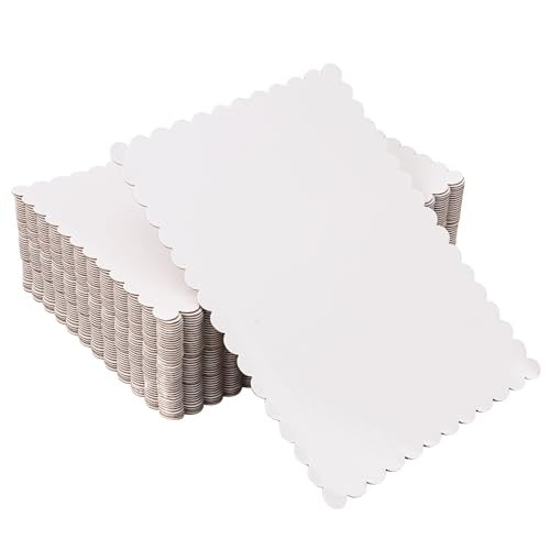 50 Pcs White Cake Boards, 14 x 10 Inch Rectangular Cardboard Cake Base, Scalloped Edges, Disposable Paper Cake Board for Elegant Dessert Presentation & Versatile Use - size: 50 Pcs White 14 x 10 Inch Rectangular