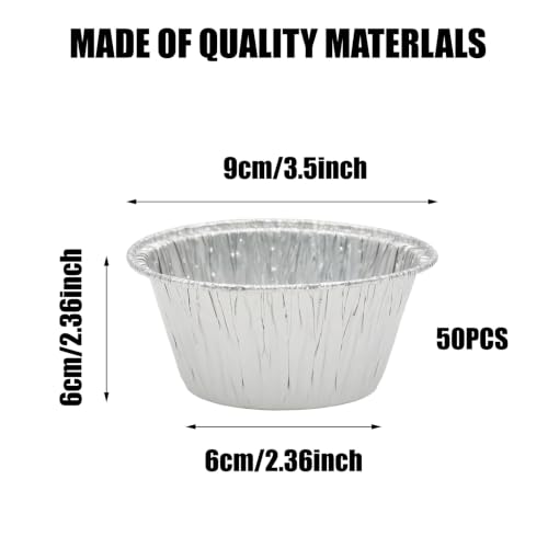 Aluminum Foil Baking Cups 50 Pcs 5 Oz Aluminum Cupcake liners Silver Foil Baking Cups for Muffin Egg Tart Baking Cupcake Pudding Appetize Creme Brulee - size: 5oz
