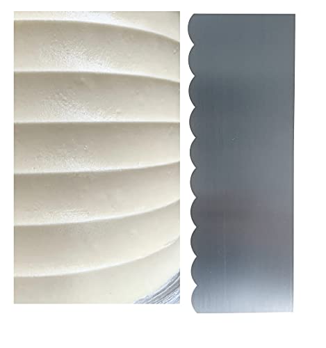 Siking Stainless Steel Cake Comb Metal Cake Scraper, Cake Buttercream Icing Smoother Edge Side Sculpting Decorating Tools (Large Scallop), SCC- 1-4