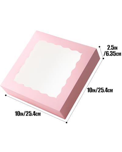 qiqee Auto-pop Up Pink Pie Boxes with Window 10x10x2.5 inch 20Packs Cookie Donut Bakery Box - color: Pink, size: 10"x10"x2.5"/20 Pcs