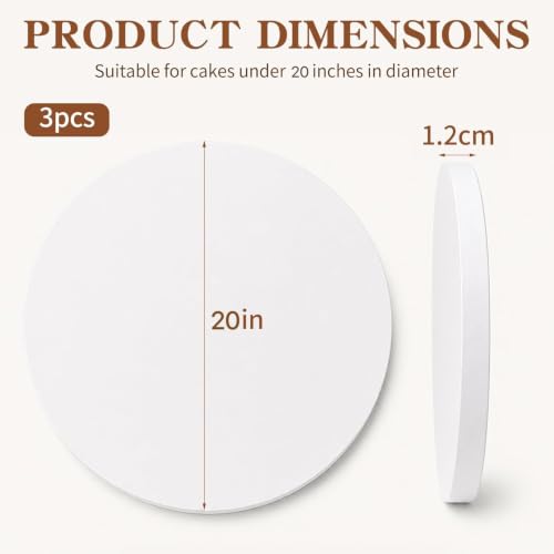 20 Inch Round Cake Drum 3-Pack,1/2" Thick Corrugated Greaseproof Cake Board - color: White, size: 20inch/3pcs