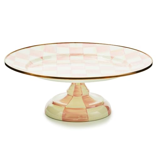 MACKENZIE-CHILDS Pedestal Platter, Small, Pink-and-White Rosy Check - color: Rosy Check, size: Small