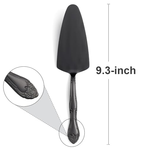 3-Piece Matte Black Cake Server Set with Rose Handle - color: Black