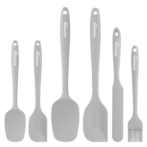6 Pieces Silicone Spatula Set with Silicone Brush,Mixing-Grey - color: Gray, size: 6 Piece